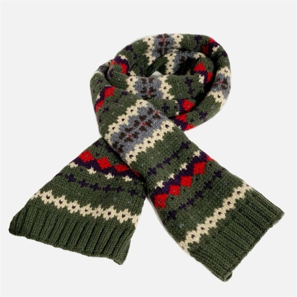 Lands’ End Thick Knit Wool Scarf Ribbed Ends Rolled Edges Various Print Stripes - Picture 1 of 5